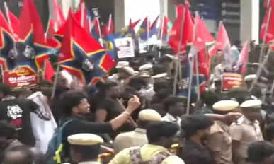 protest in seeman house